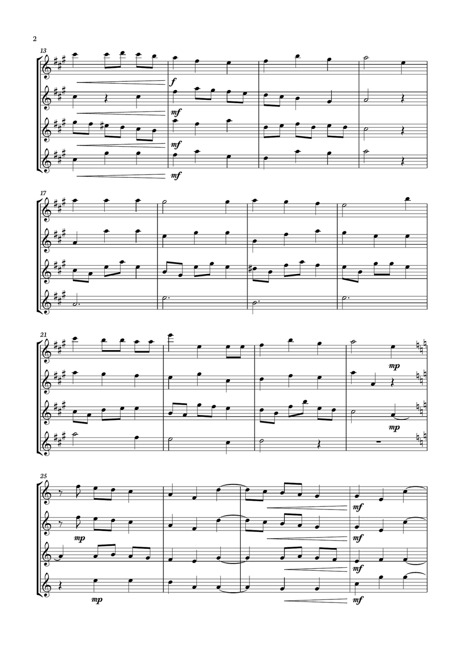 We Wish You A Merry Christmas for Soprano Sax quartet. Score and parts included. Saxophone Quartet scores gallery preview page 2