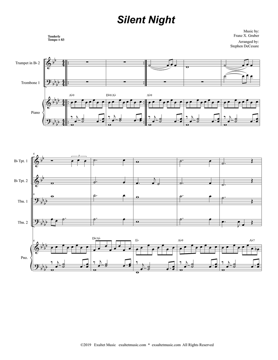 'Twas The Eve Of Christ's Birth (Brass Quartet and Piano - Alternate Version) Brass Quartet scores gallery preview page 3
