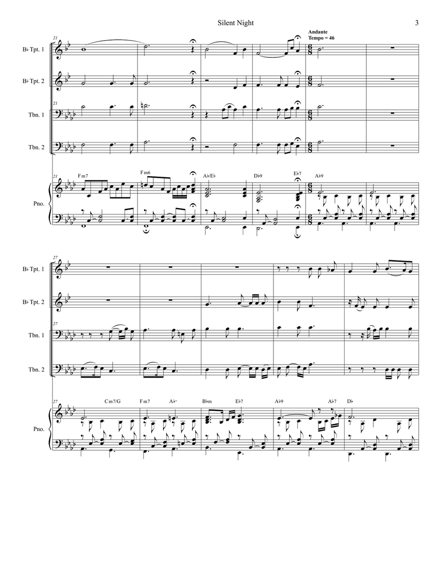 'Twas The Eve Of Christ's Birth (Brass Quartet and Piano - Alternate Version) Brass Quartet scores gallery preview page 5