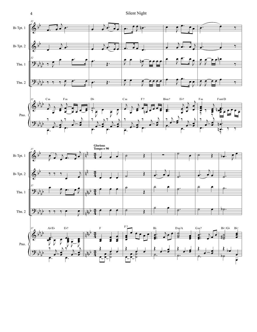 'Twas The Eve Of Christ's Birth (Brass Quartet and Piano - Alternate Version) Brass Quartet scores gallery preview page 6
