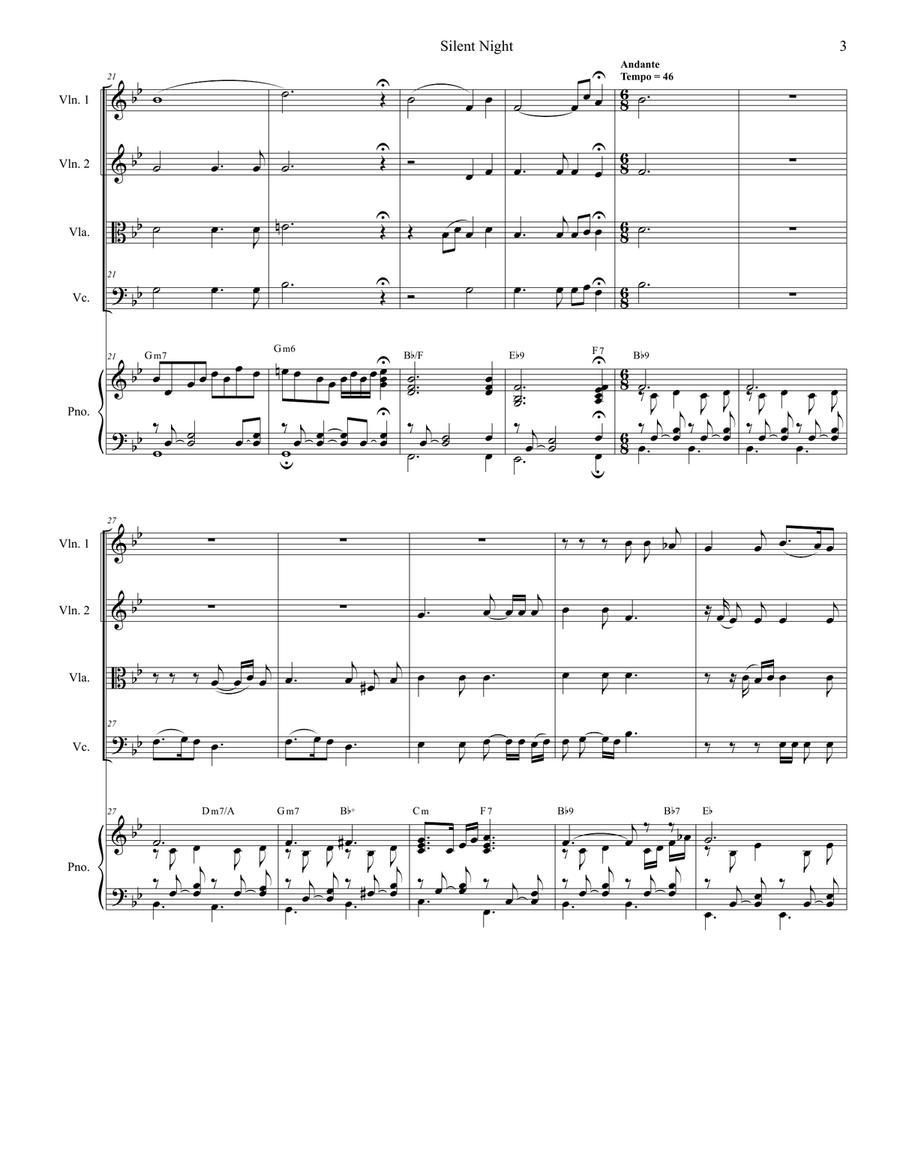 'Twas The Eve Of Christ's Birth (String Quartet and Piano) String Quartet scores gallery preview page 5