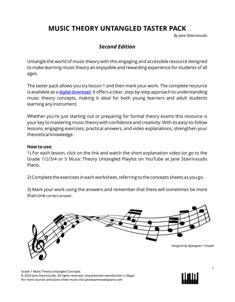 Grade 1 Music Theory Untangled Course Taster Pack School and Community scores gallery preview page 2