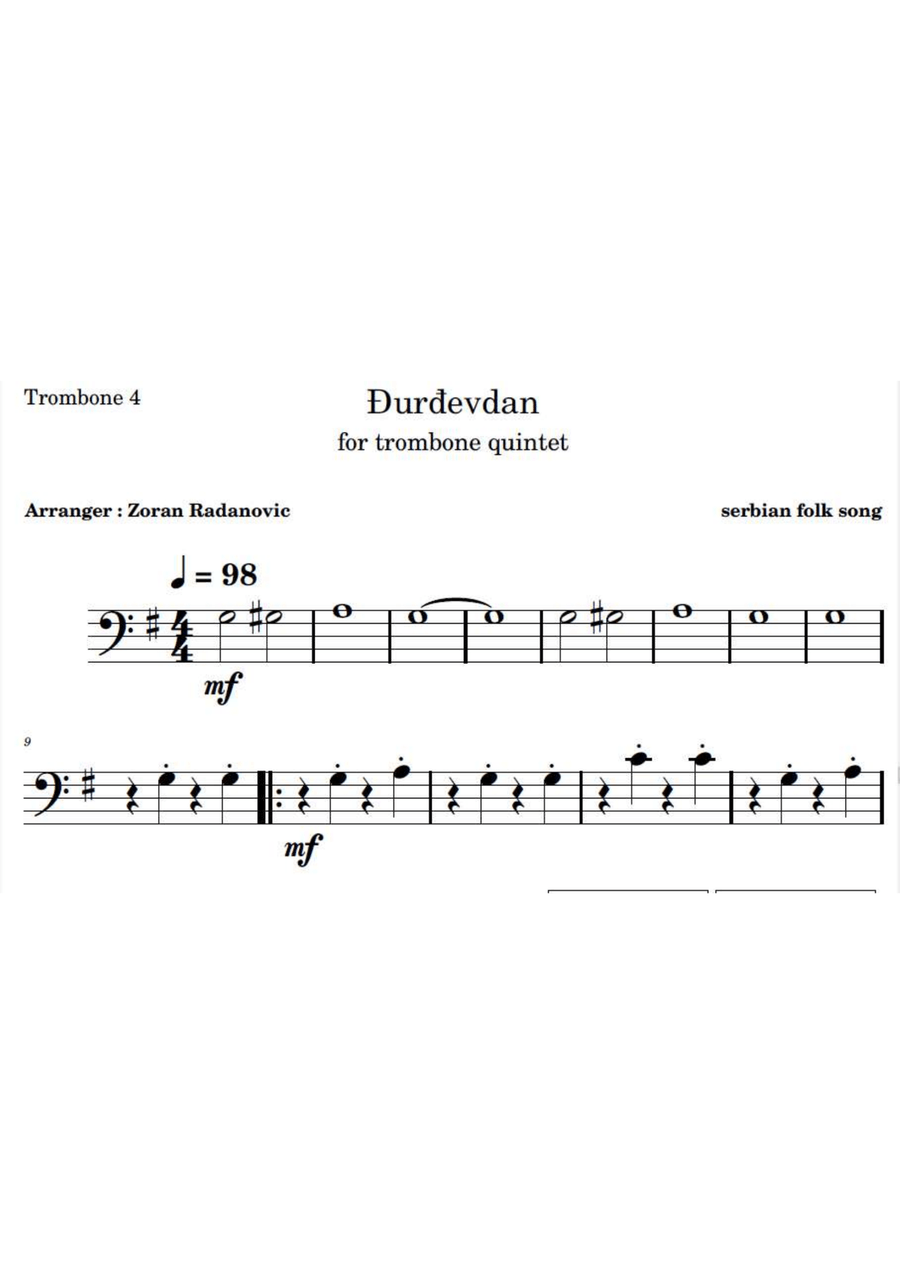 Djurdjevdan - Ederlezi - for trombone quintet with lyrics Brass Quintet scores gallery preview page 4