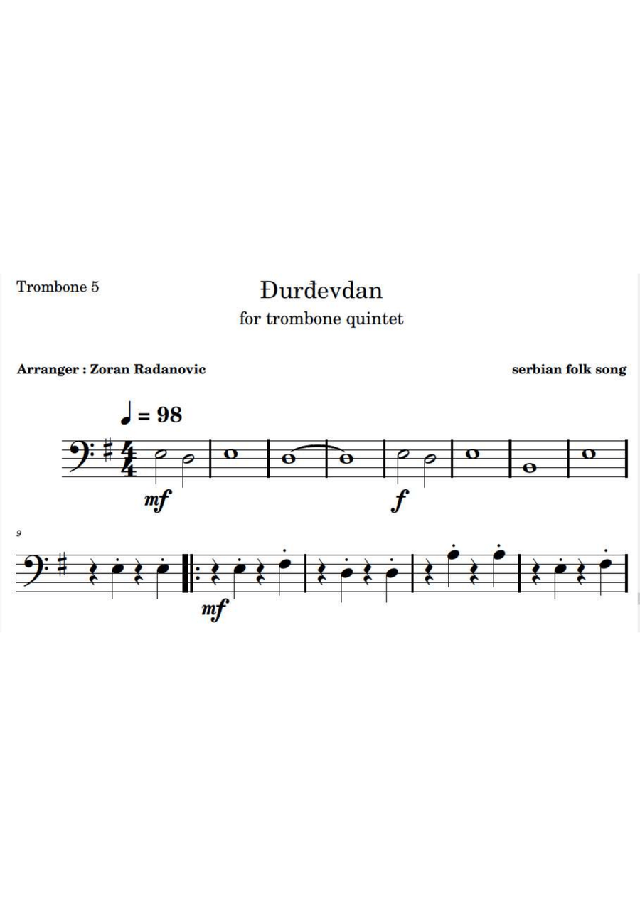 Djurdjevdan - Ederlezi - for trombone quintet with lyrics Brass Quintet scores gallery preview page 5