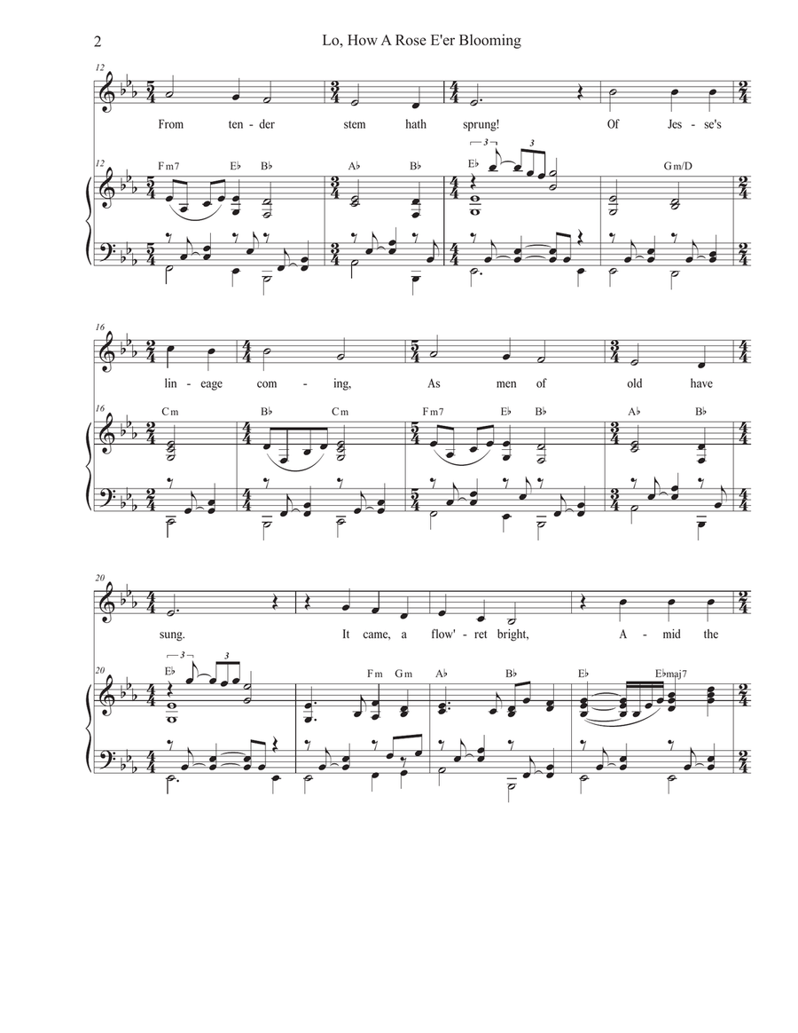 Lo, How A Rose E'er Blooming (Unison choir) Unison Choir scores gallery preview page 2