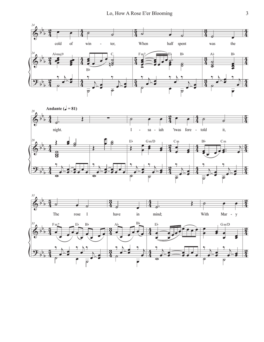 Lo, How A Rose E'er Blooming (Unison choir) Unison Choir scores gallery preview page 3