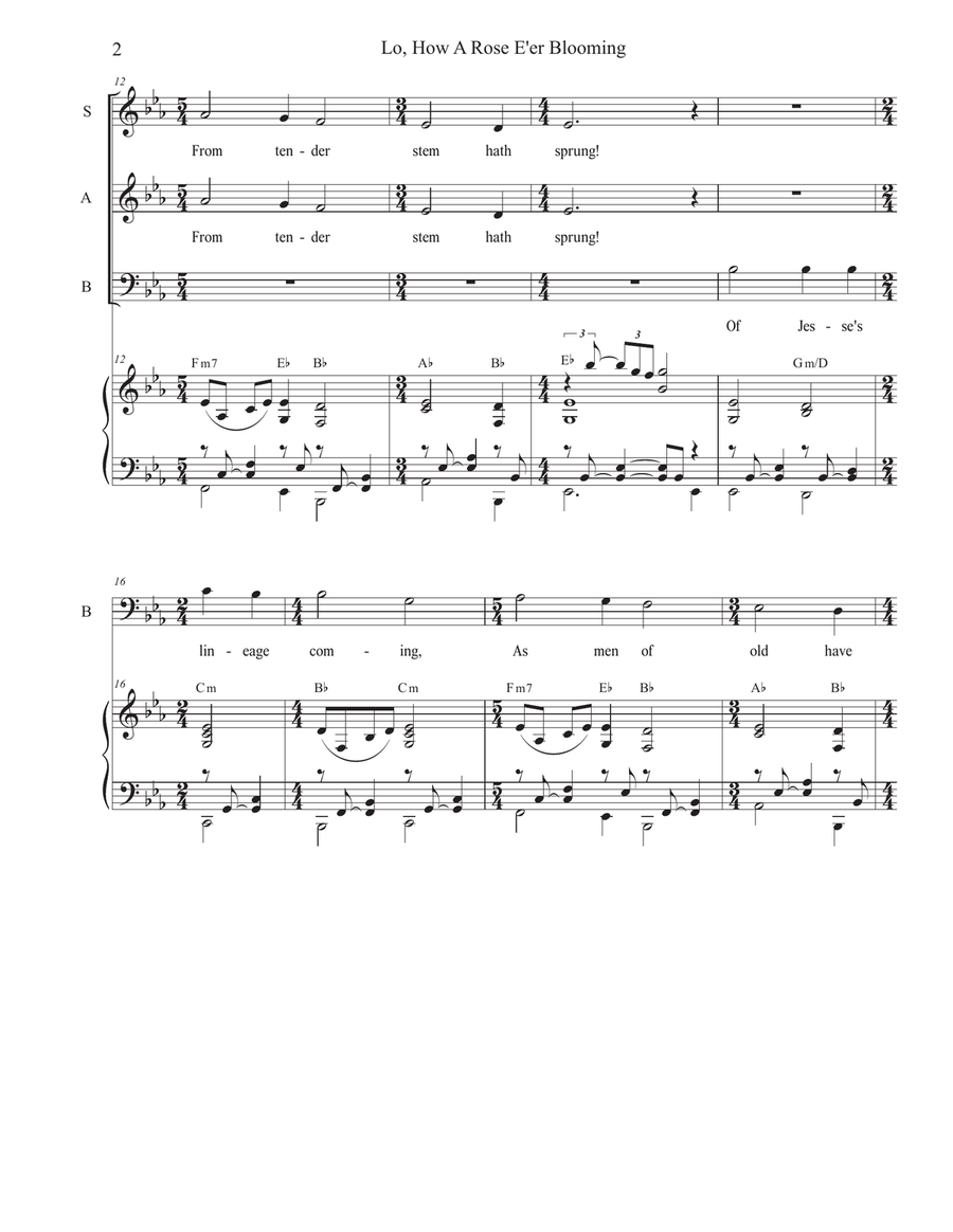 Lo, How A Rose E'er Blooming (SAB) 3-Part scores gallery preview page 2