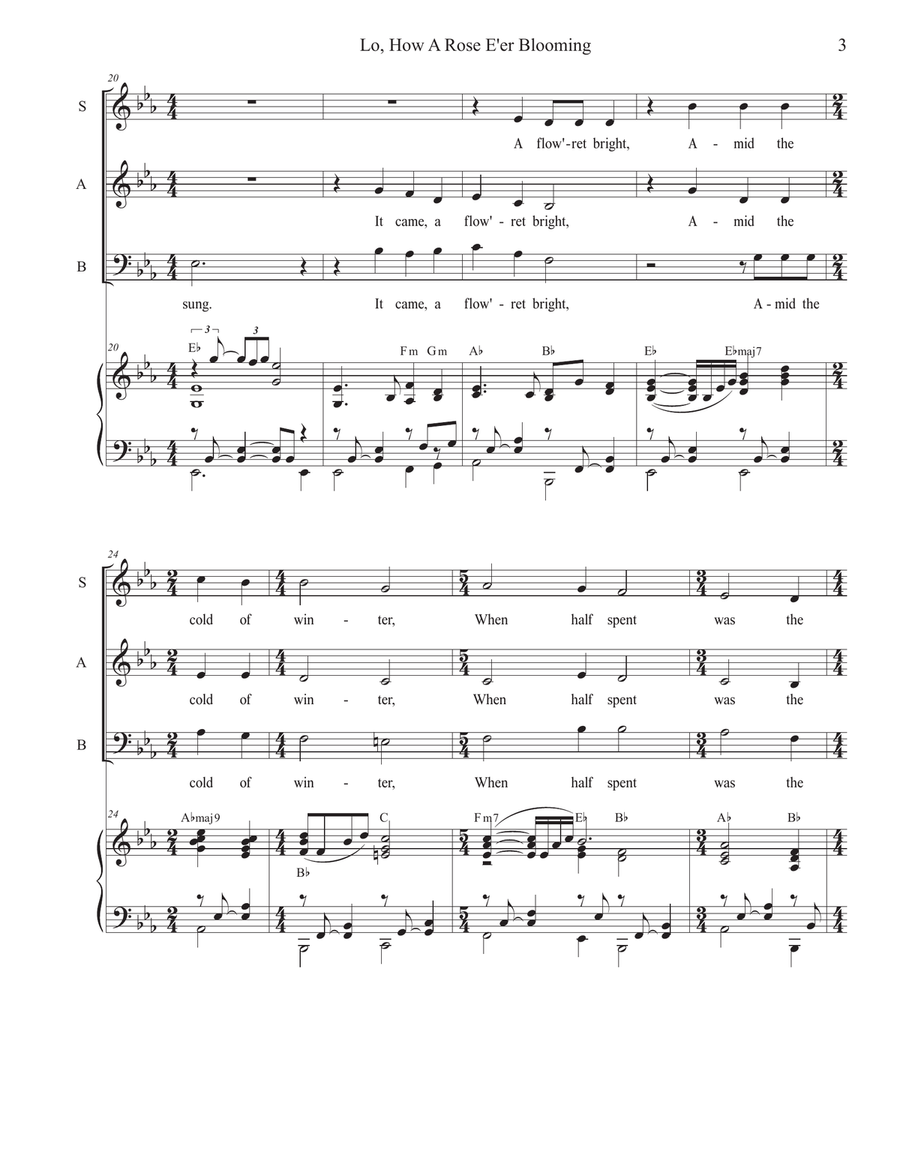 Lo, How A Rose E'er Blooming (SAB) 3-Part scores gallery preview page 3