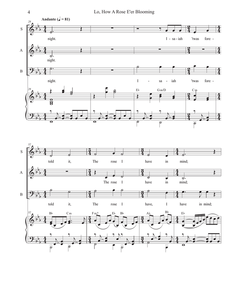 Lo, How A Rose E'er Blooming (SAB) 3-Part scores gallery preview page 4