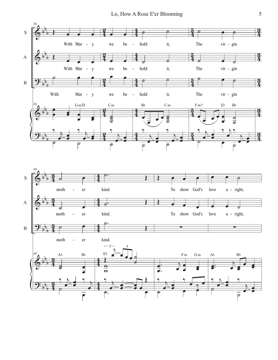 Lo, How A Rose E'er Blooming (SAB) 3-Part scores gallery preview page 5