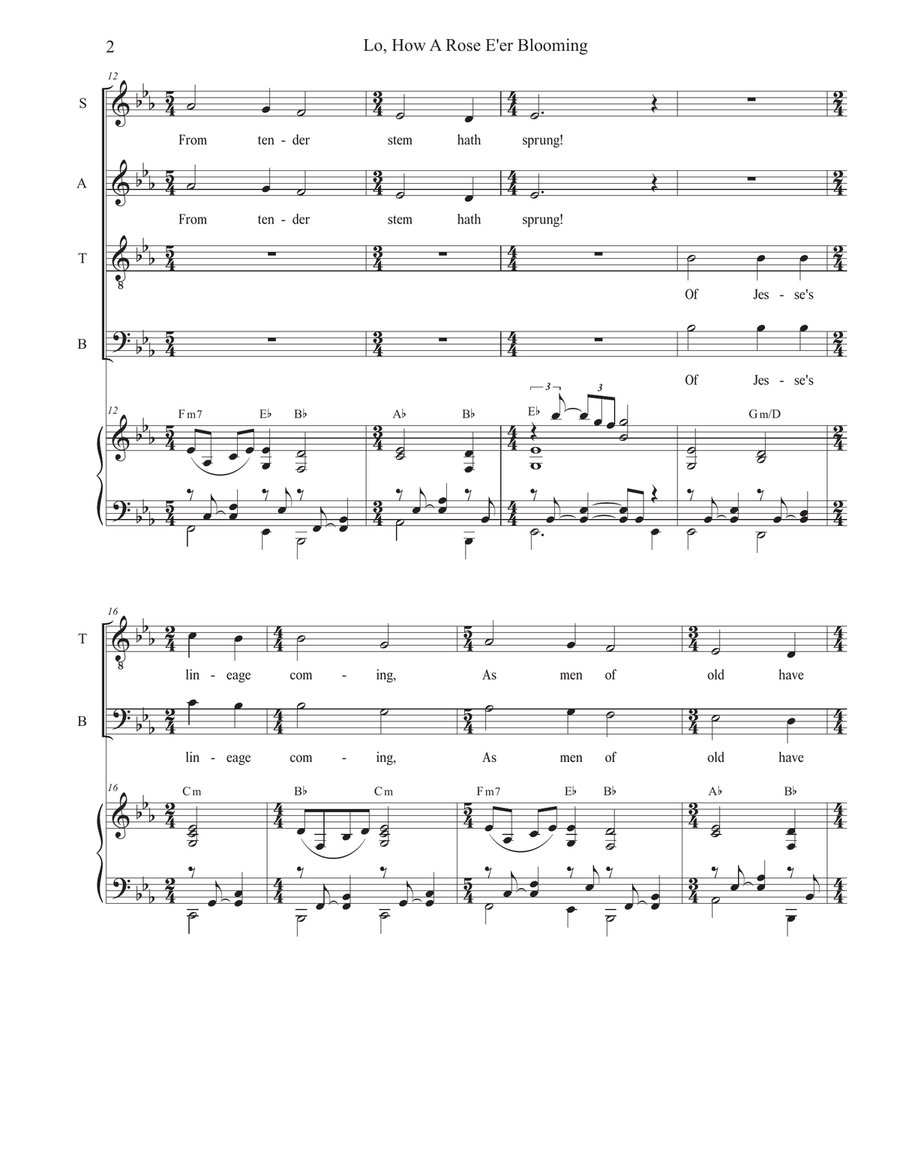 Lo, How A Rose E'er Blooming (Vocal Quartet - (SATB) 4-Part scores gallery preview page 2