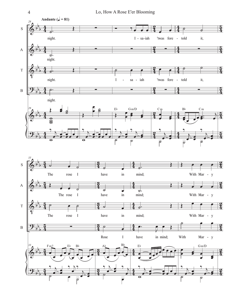 Lo, How A Rose E'er Blooming (Vocal Quartet - (SATB) 4-Part scores gallery preview page 4