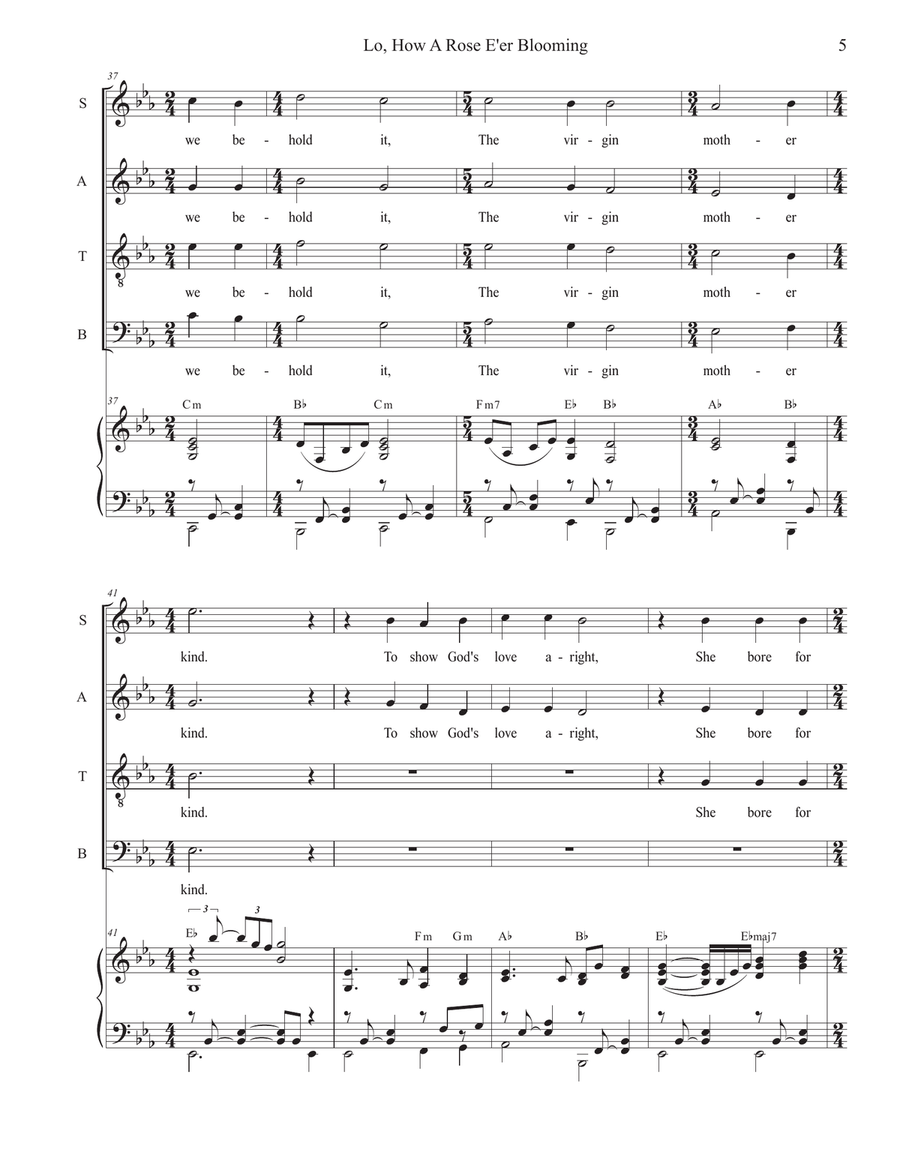 Lo, How A Rose E'er Blooming (Vocal Quartet - (SATB) 4-Part scores gallery preview page 5