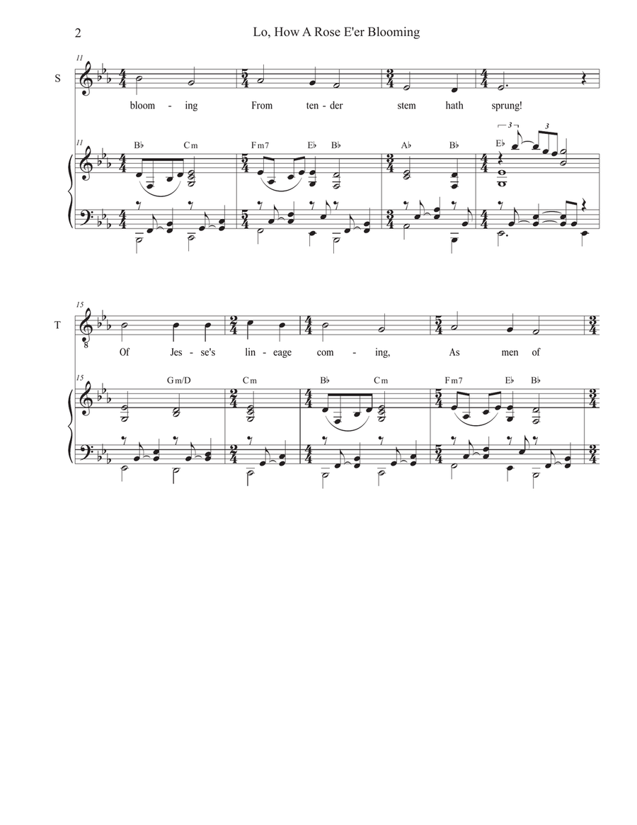 Lo, How A Rose E'er Blooming (Duet for Soprano and Tenor solo) Tenor Voice scores gallery preview page 2