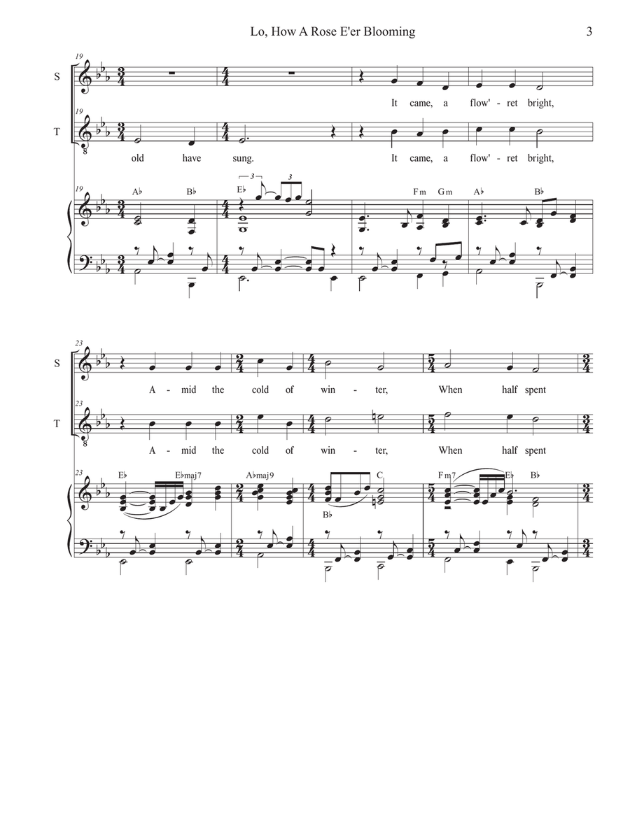 Lo, How A Rose E'er Blooming (Duet for Soprano and Tenor solo) Tenor Voice scores gallery preview page 3