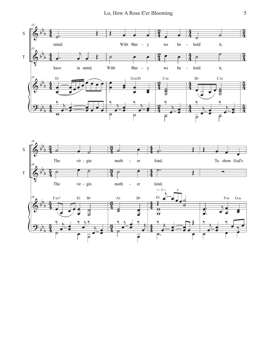 Lo, How A Rose E'er Blooming (Duet for Soprano and Tenor solo) Tenor Voice scores gallery preview page 5