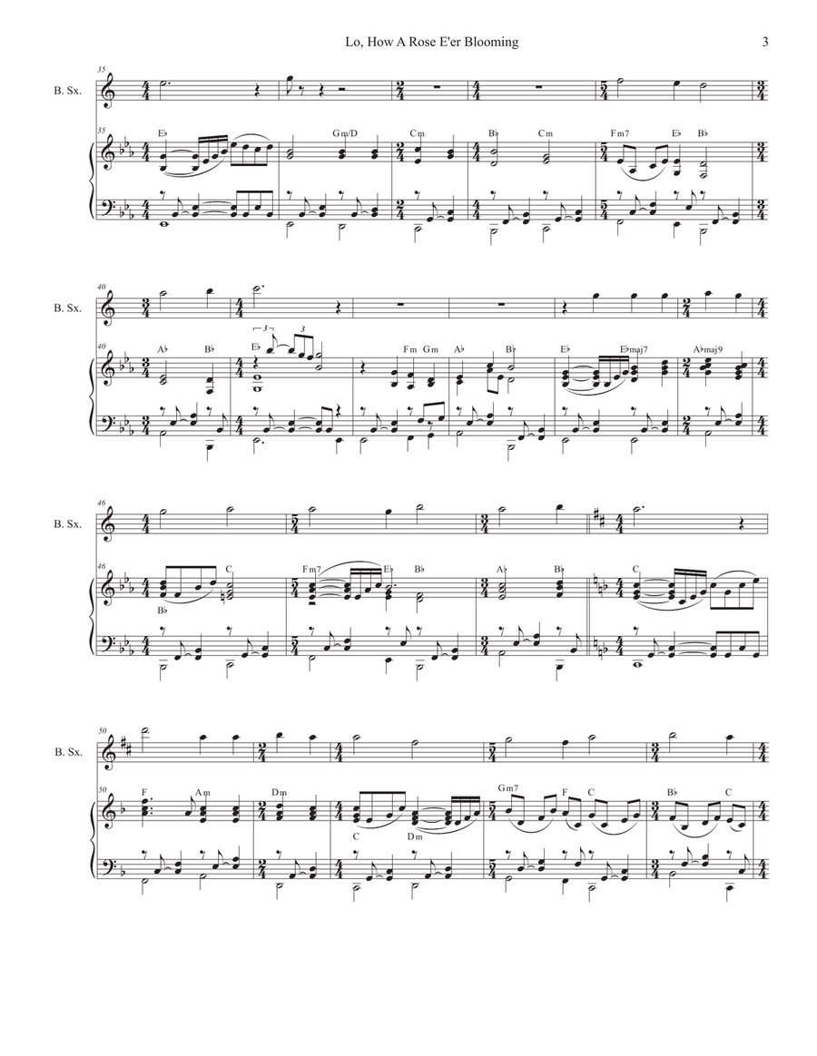 Lo, How A Rose E'er Blooming (Baritone Saxophone and Piano) Baritone Saxophone scores gallery preview page 3