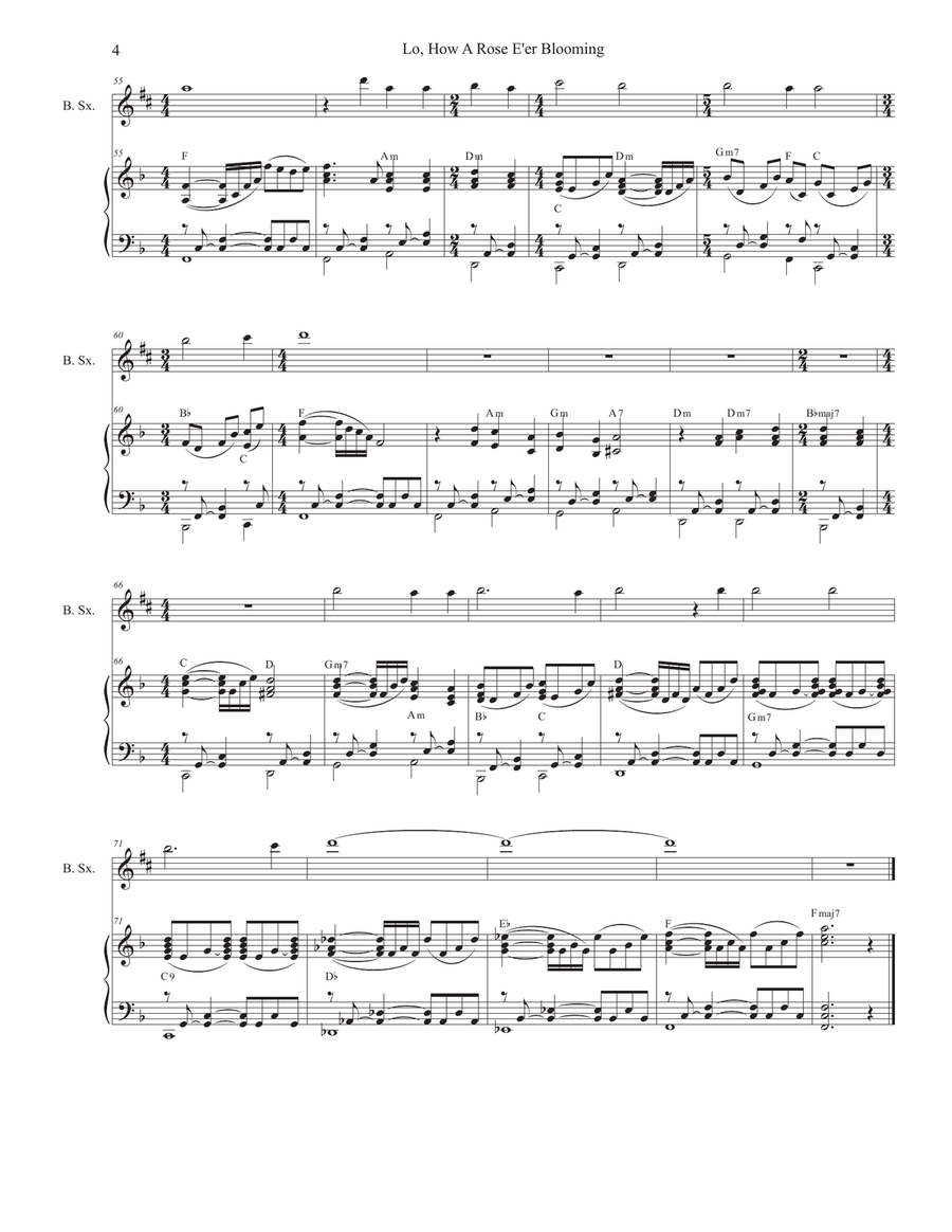 Lo, How A Rose E'er Blooming (Baritone Saxophone and Piano) Baritone Saxophone scores gallery preview page 4