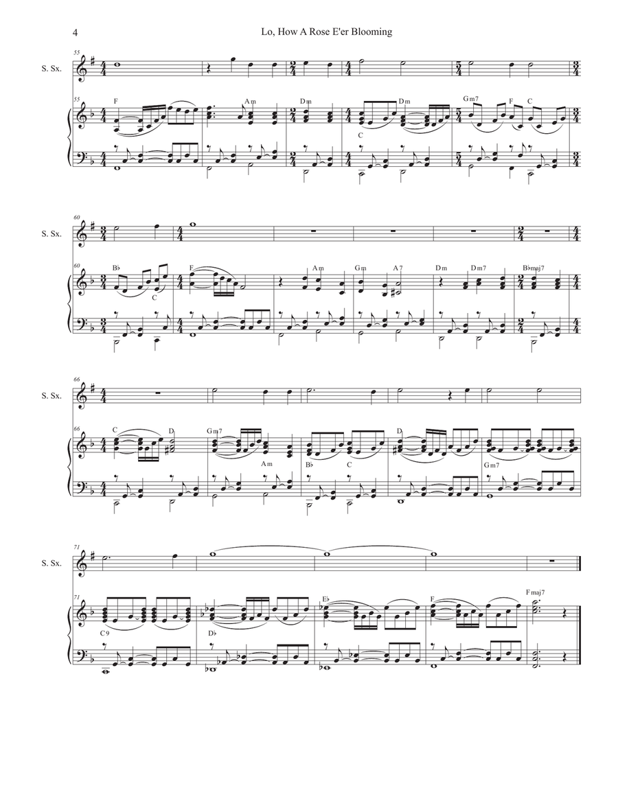 Lo, How A Rose E'er Blooming (Soprano Saxophone and Piano) Soprano Saxophone scores gallery preview page 4