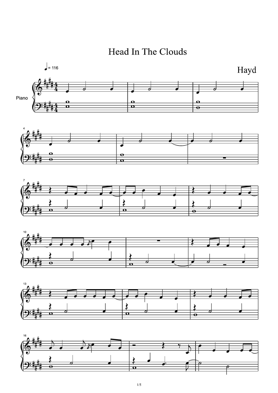 Head In The Clouds Head In The Clouds Piano Solo scores gallery preview page 1