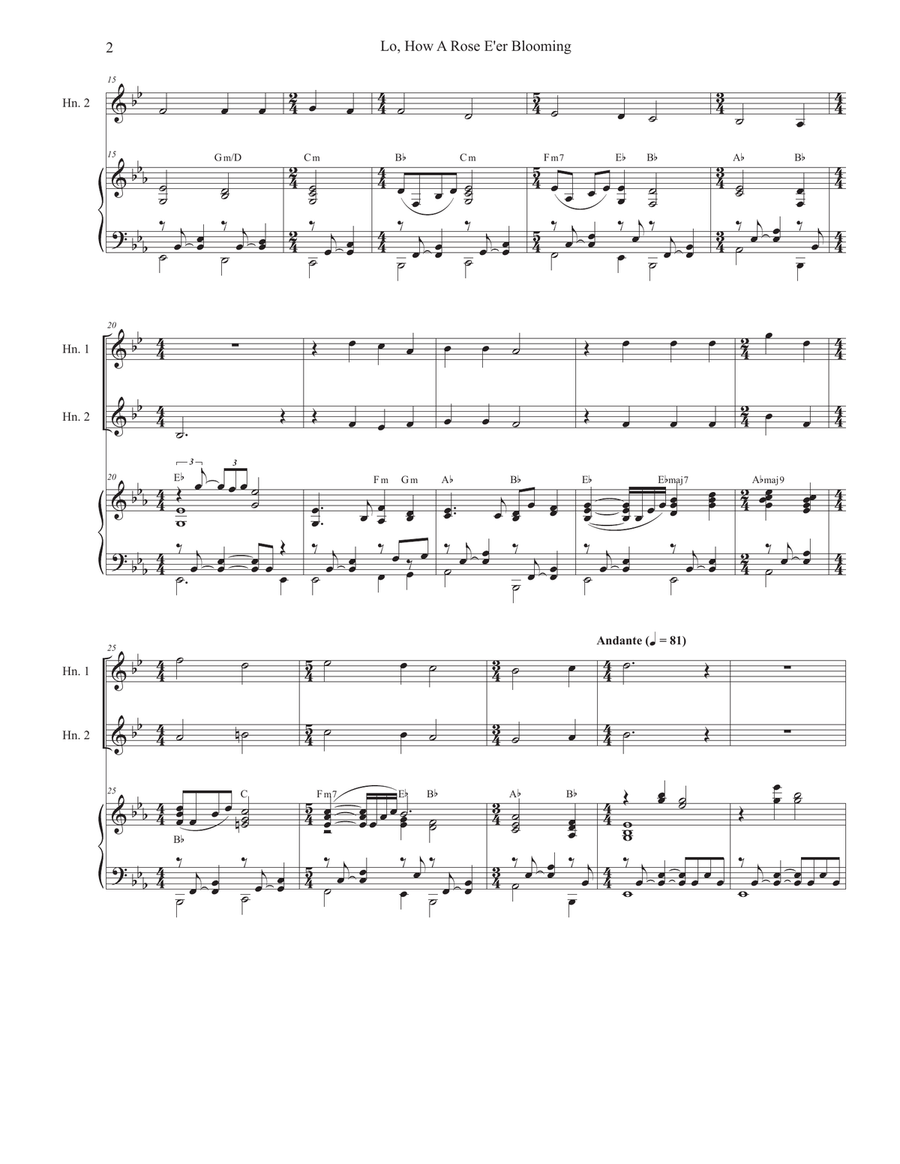 Lo, How A Rose E'er Blooming (French Horn Duet) Brass Duet scores gallery preview page 2