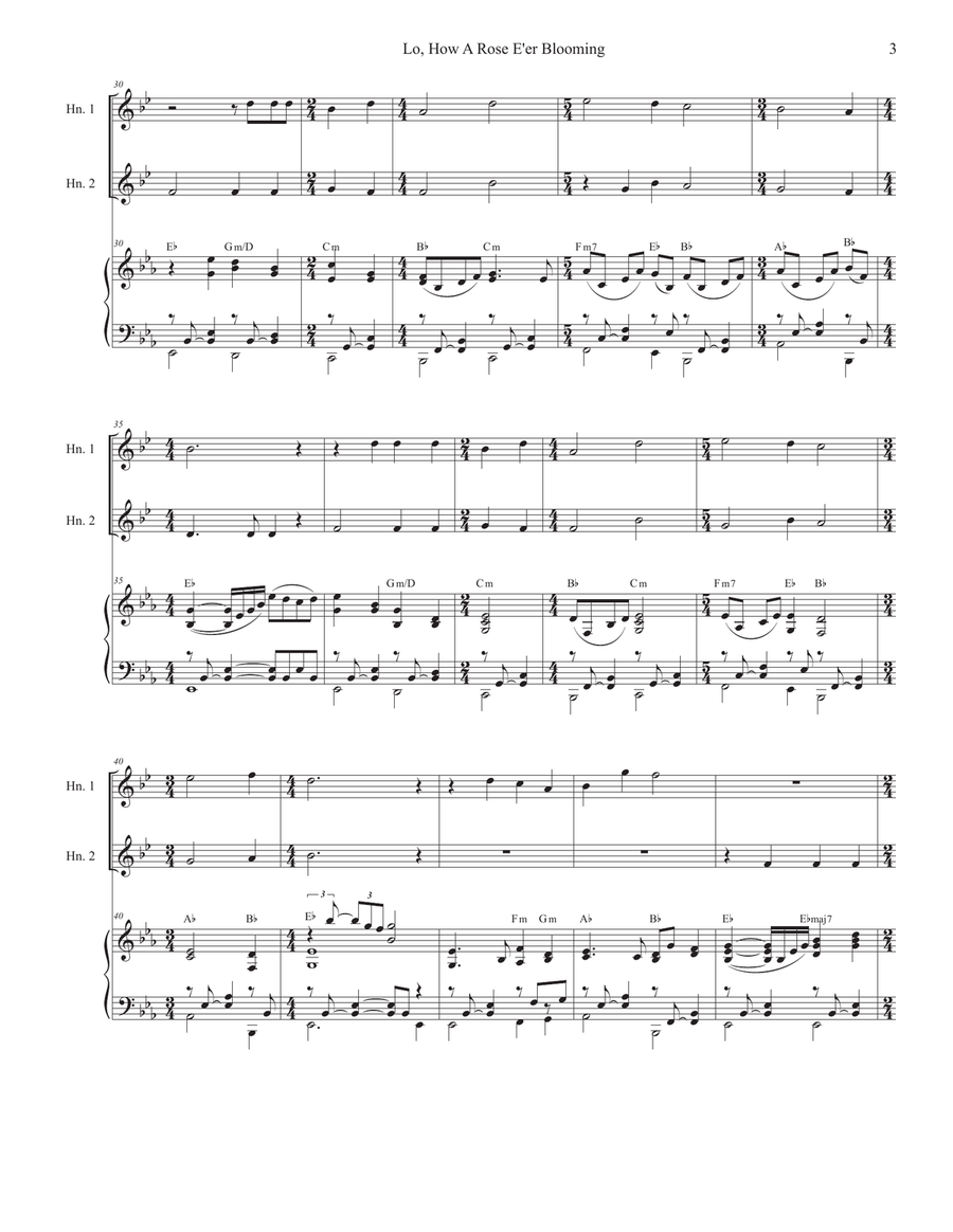 Lo, How A Rose E'er Blooming (French Horn Duet) Brass Duet scores gallery preview page 3