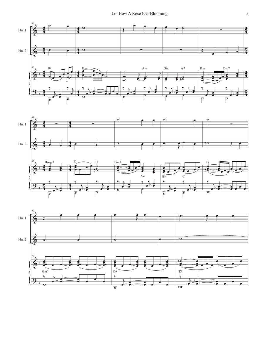 Lo, How A Rose E'er Blooming (French Horn Duet) Brass Duet scores gallery preview page 5