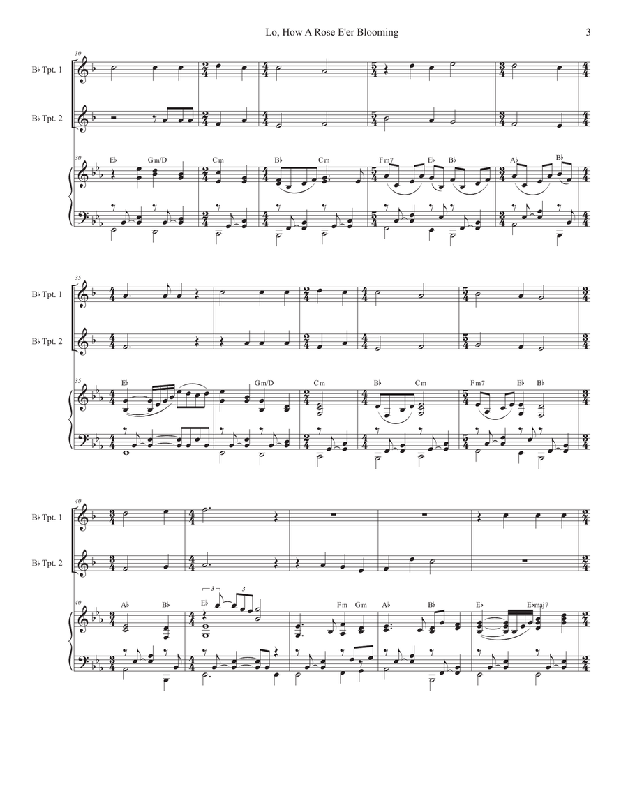 Lo, How A Rose E'er Blooming (Duet for Bb-Trumpet) Trumpet Duet scores gallery preview page 3