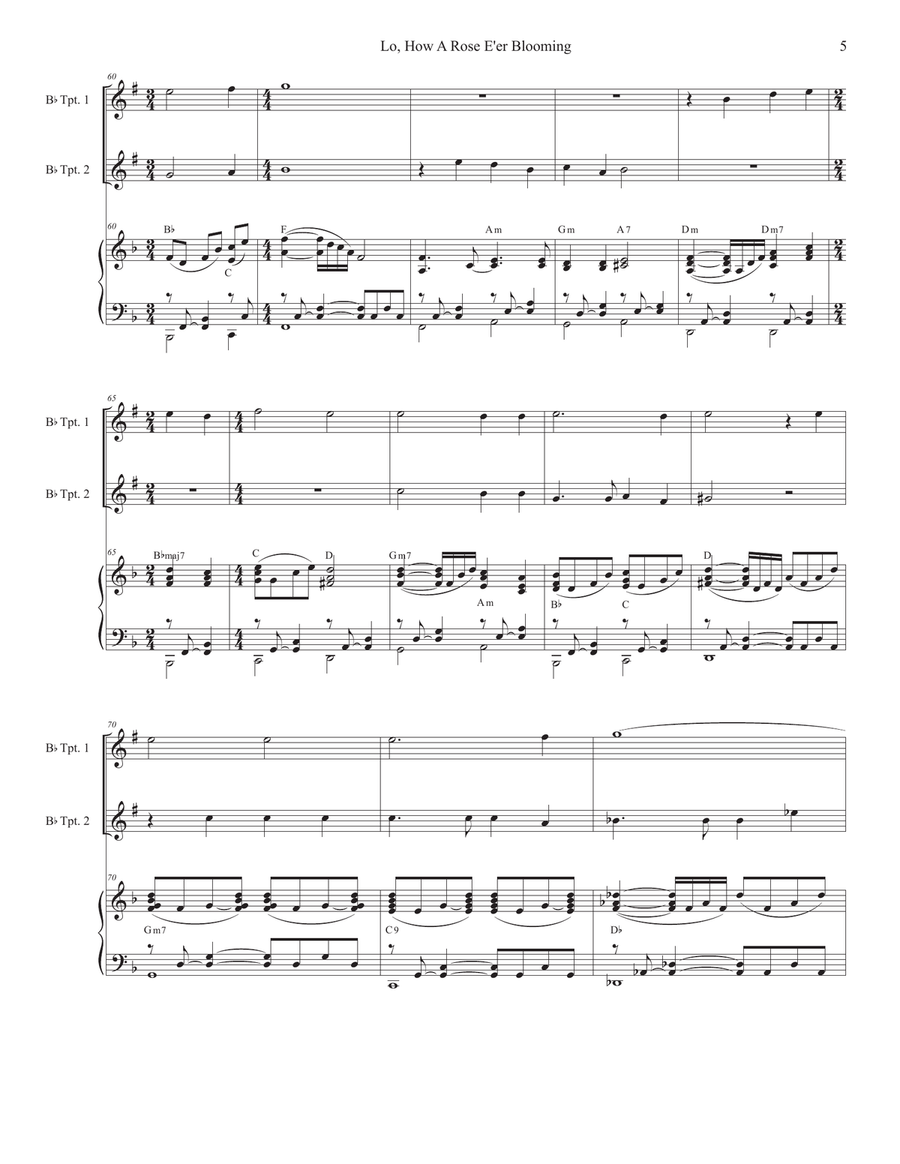 Lo, How A Rose E'er Blooming (Duet for Bb-Trumpet) Trumpet Duet scores gallery preview page 5