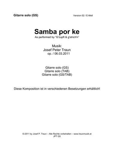 Samba por ke für Gitarre solo (GS) mit Tabulatur