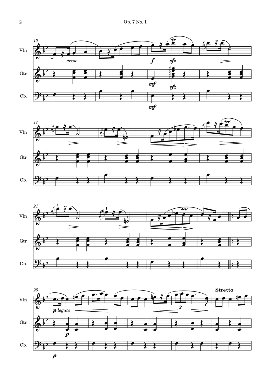 Mazurka in B flat Major Op. 7 No. 1 for violin, guitar and doublebass Small Ensemble scores gallery preview page 2