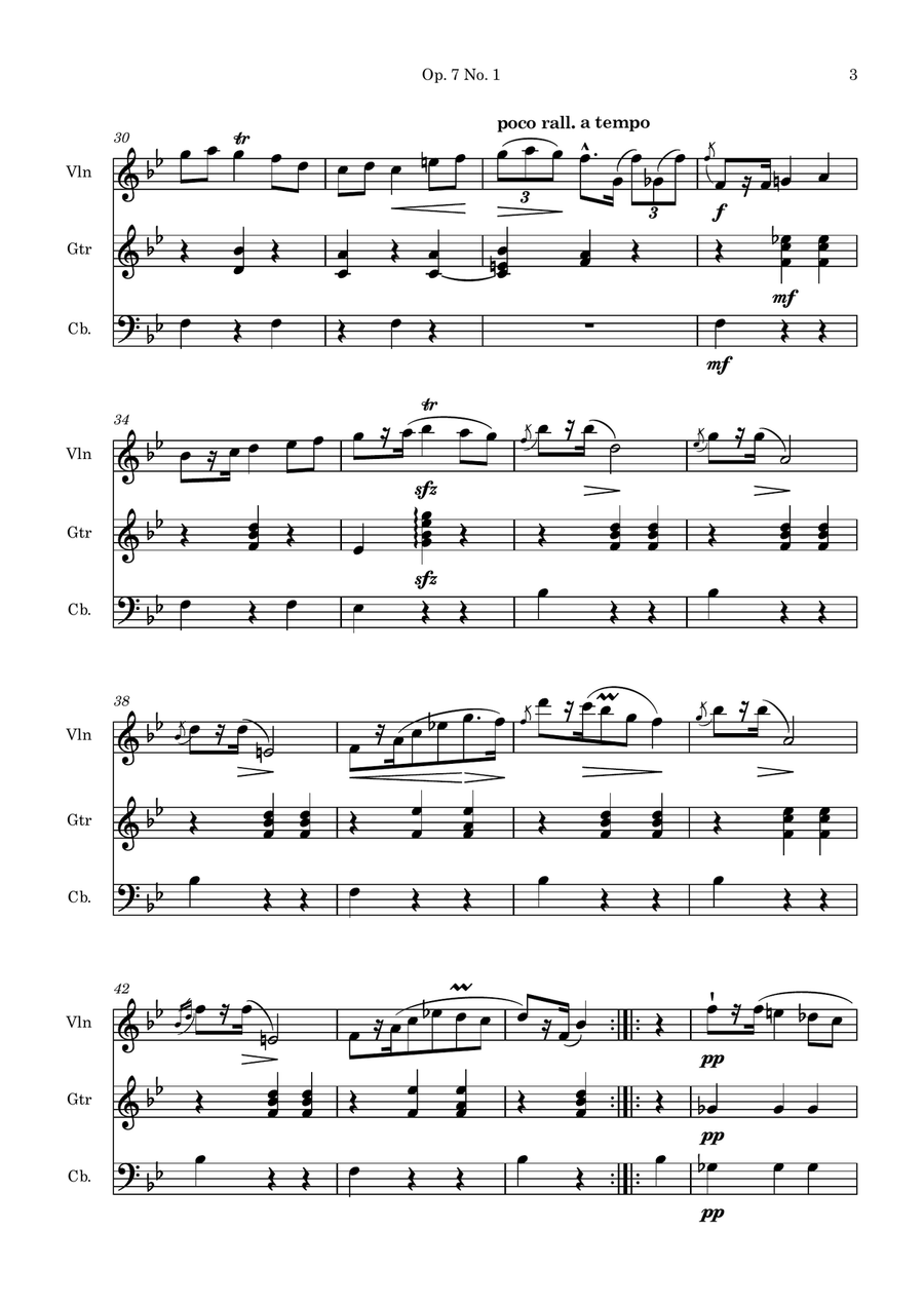 Mazurka in B flat Major Op. 7 No. 1 for violin, guitar and doublebass Small Ensemble scores gallery preview page 3