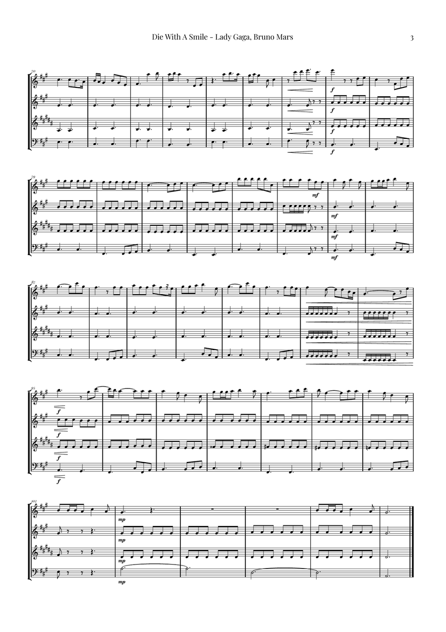 Die With A Smile Woodwind Quartet scores gallery preview page 3