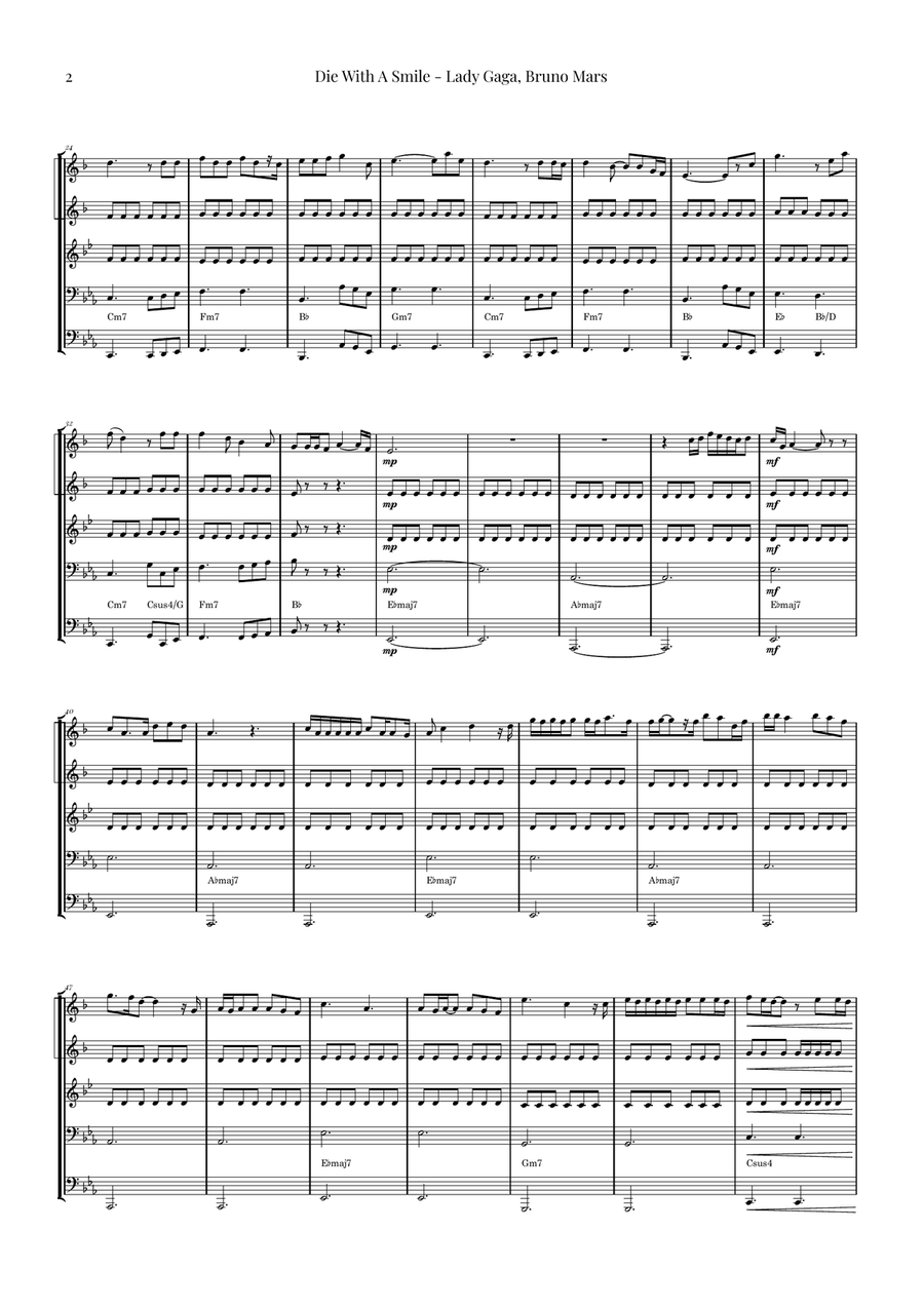 Die With A Smile Brass Quintet scores gallery preview page 2