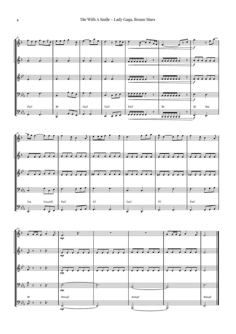 Die With A Smile Brass Quintet scores gallery preview page 4