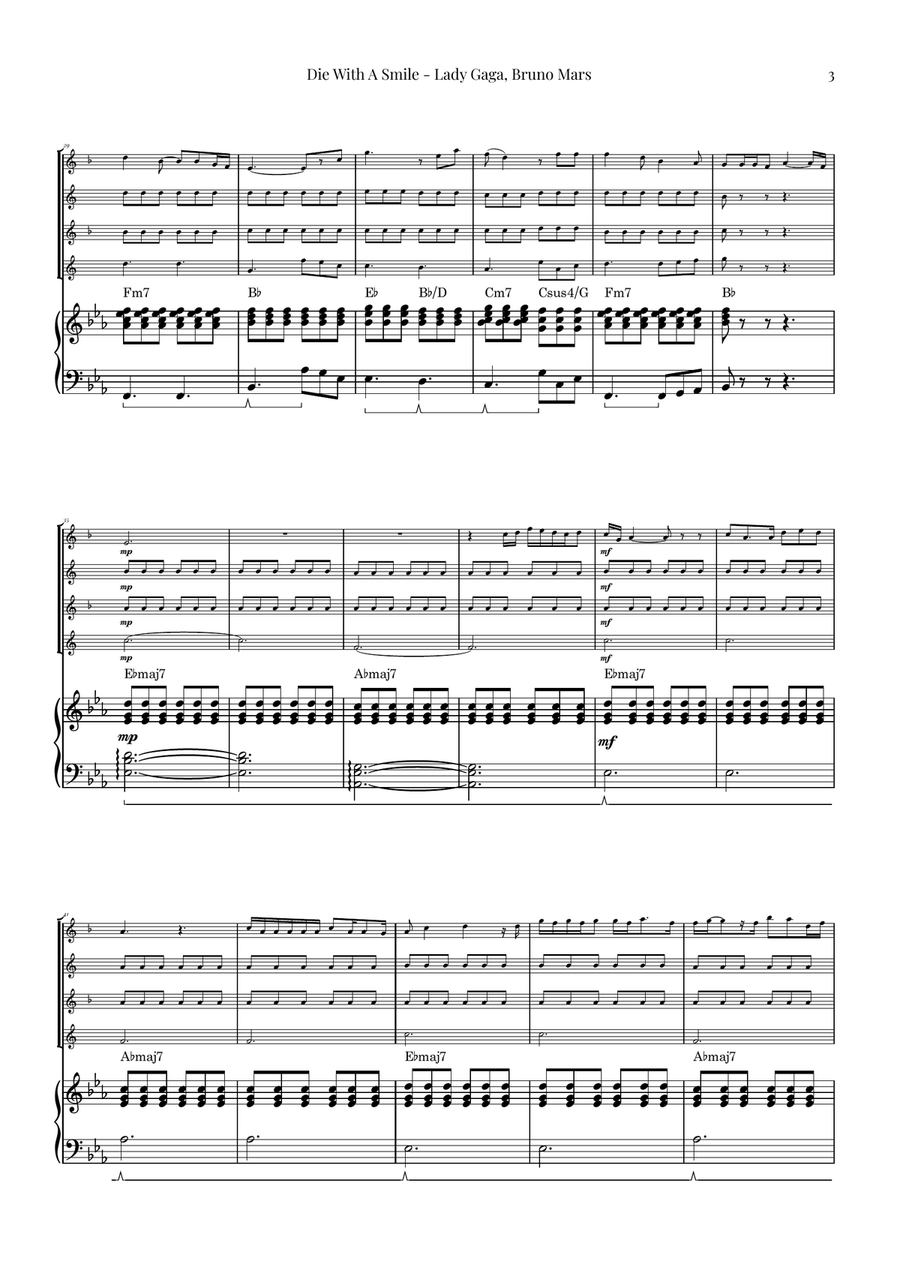Die With A Smile Saxophone Quartet scores gallery preview page 3