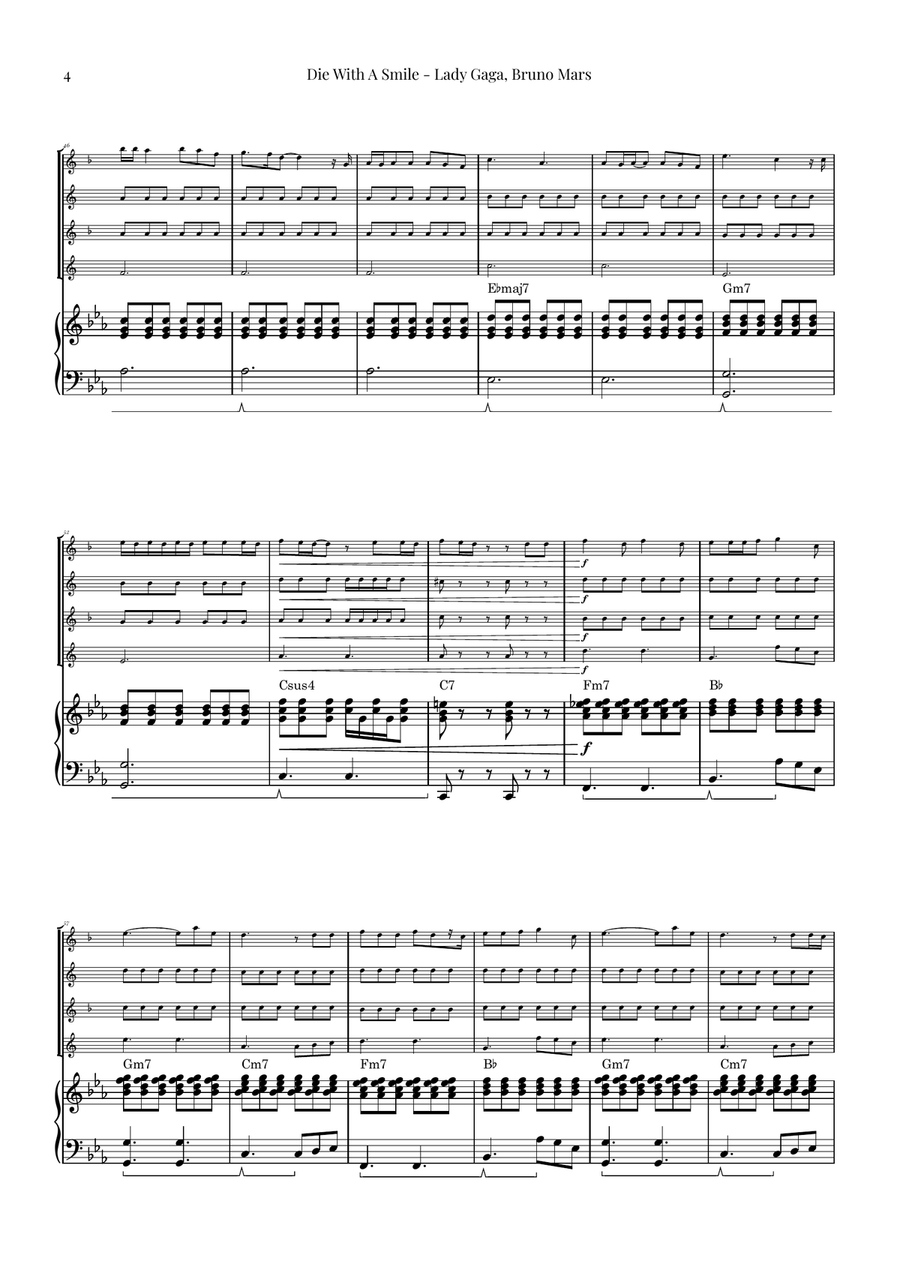 Die With A Smile Saxophone Quartet scores gallery preview page 4