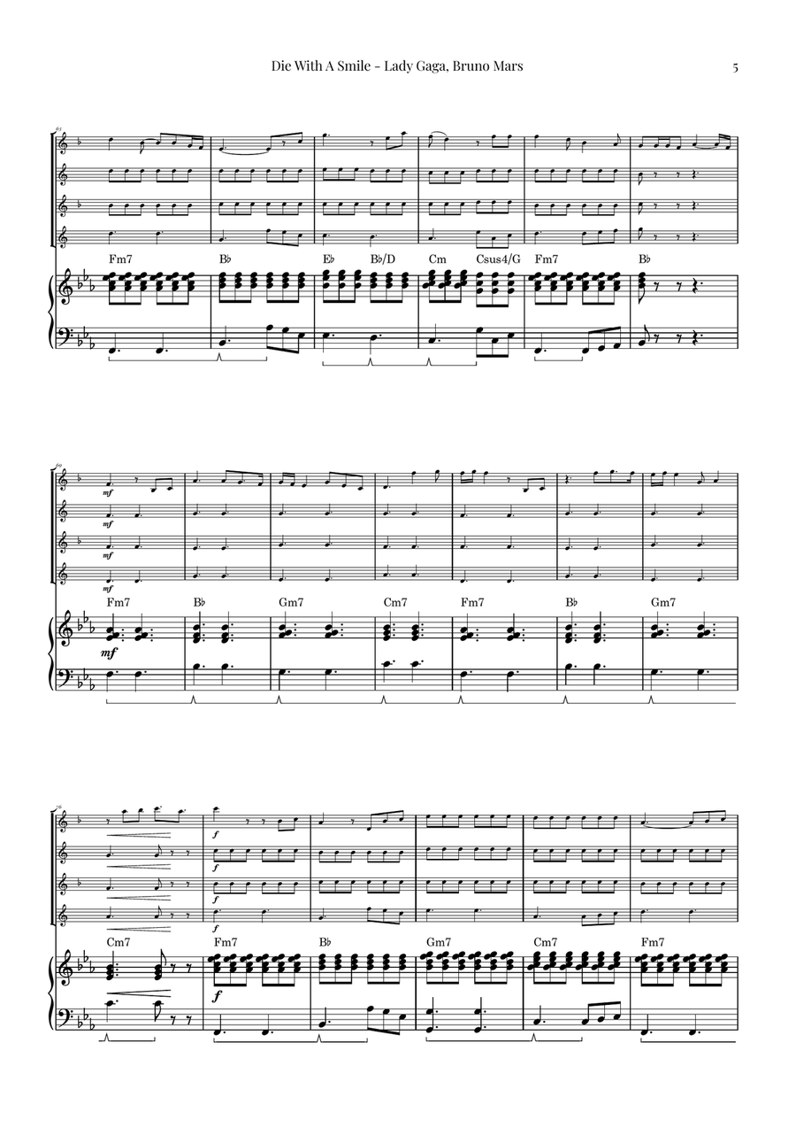 Die With A Smile Saxophone Quartet scores gallery preview page 5