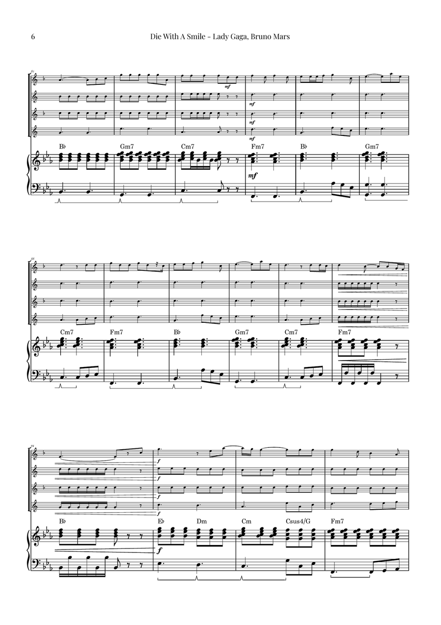 Die With A Smile Saxophone Quartet scores gallery preview page 6