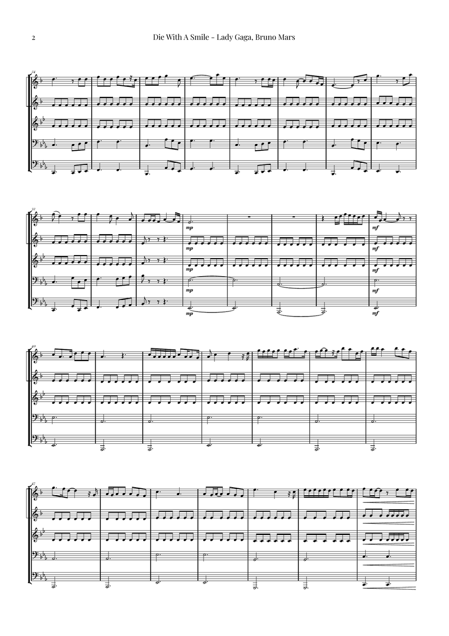 Die With A Smile Brass Quintet scores gallery preview page 2