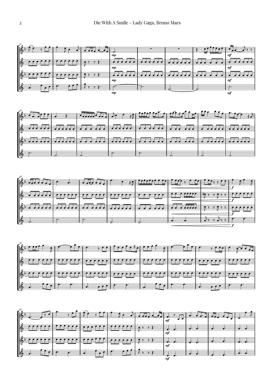 Die With A Smile Saxophone Quartet scores gallery preview page 2