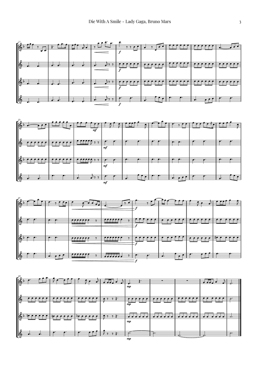 Die With A Smile Saxophone Quartet scores gallery preview page 3