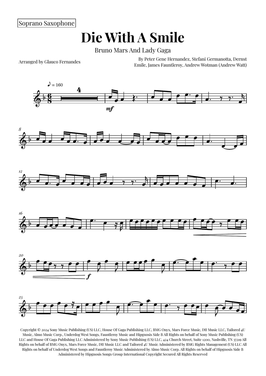 Die With A Smile Saxophone Quartet scores gallery preview page 4