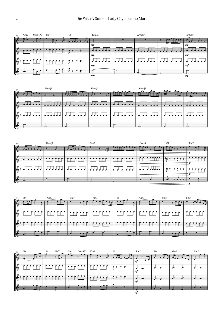 Die With A Smile Saxophone Quartet scores gallery preview page 2