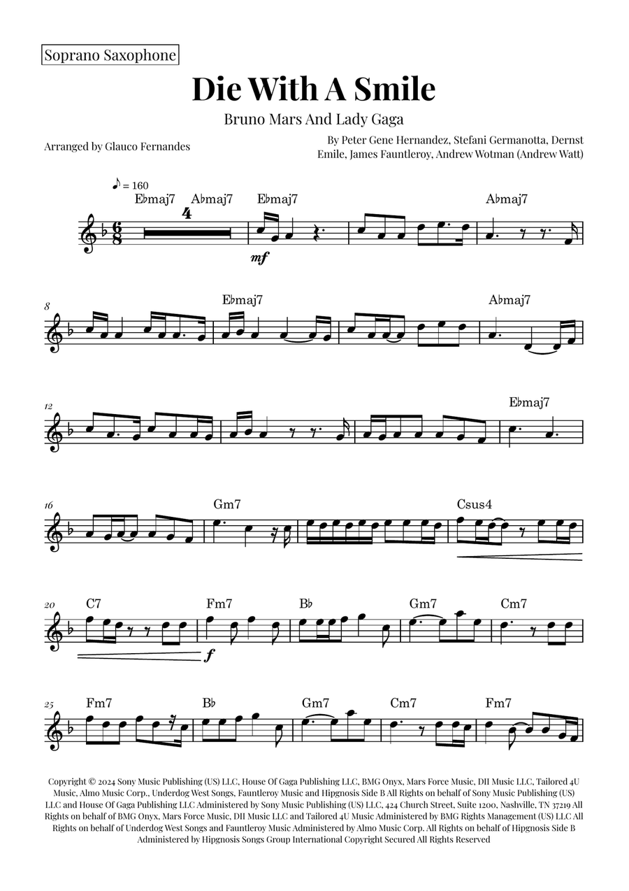 Die With A Smile Saxophone Quartet scores gallery preview page 4