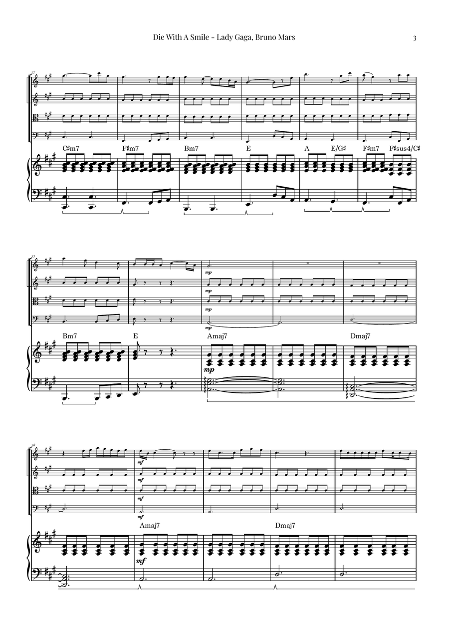 Die With A Smile String Quartet scores gallery preview page 3