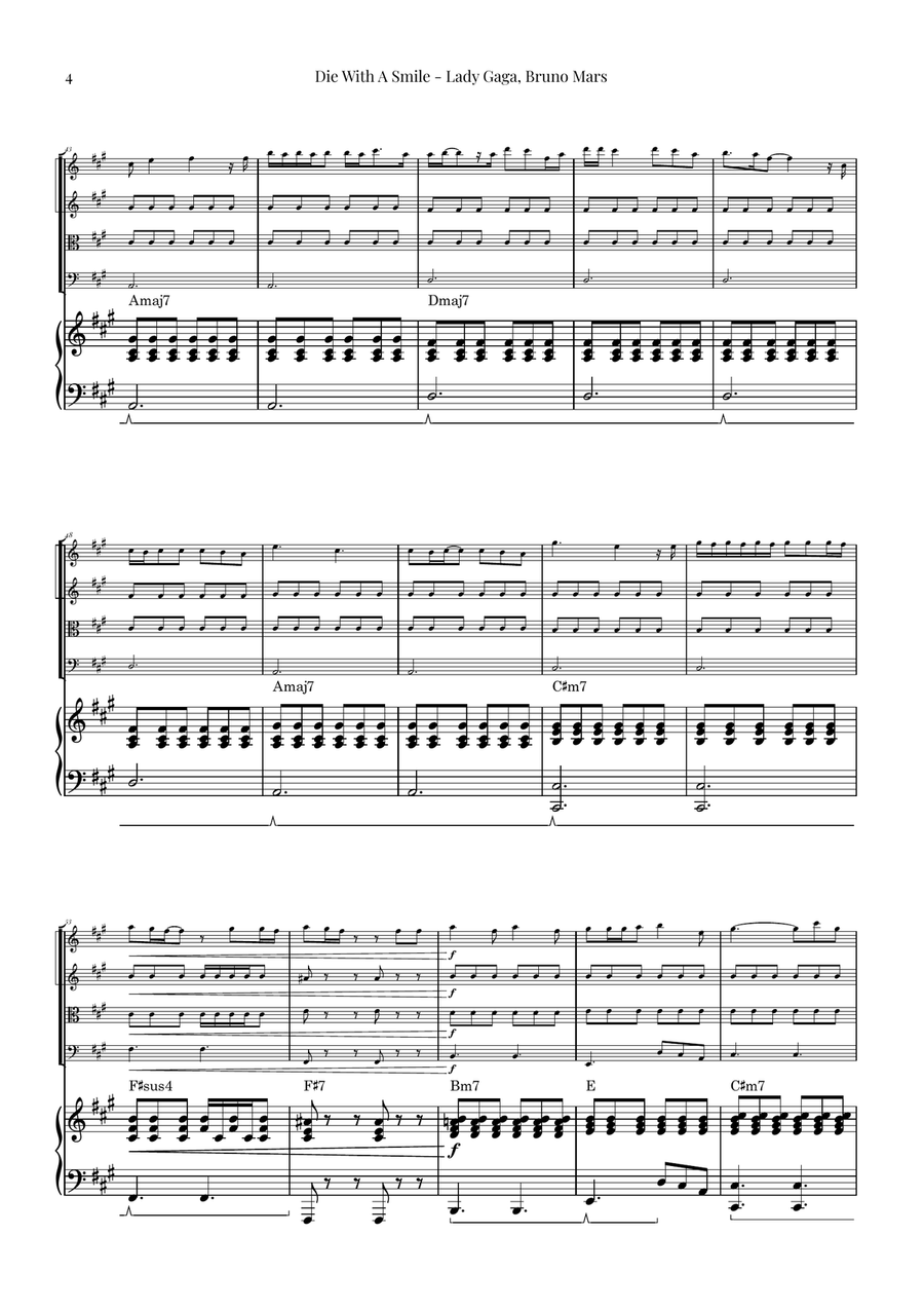 Die With A Smile String Quartet scores gallery preview page 4