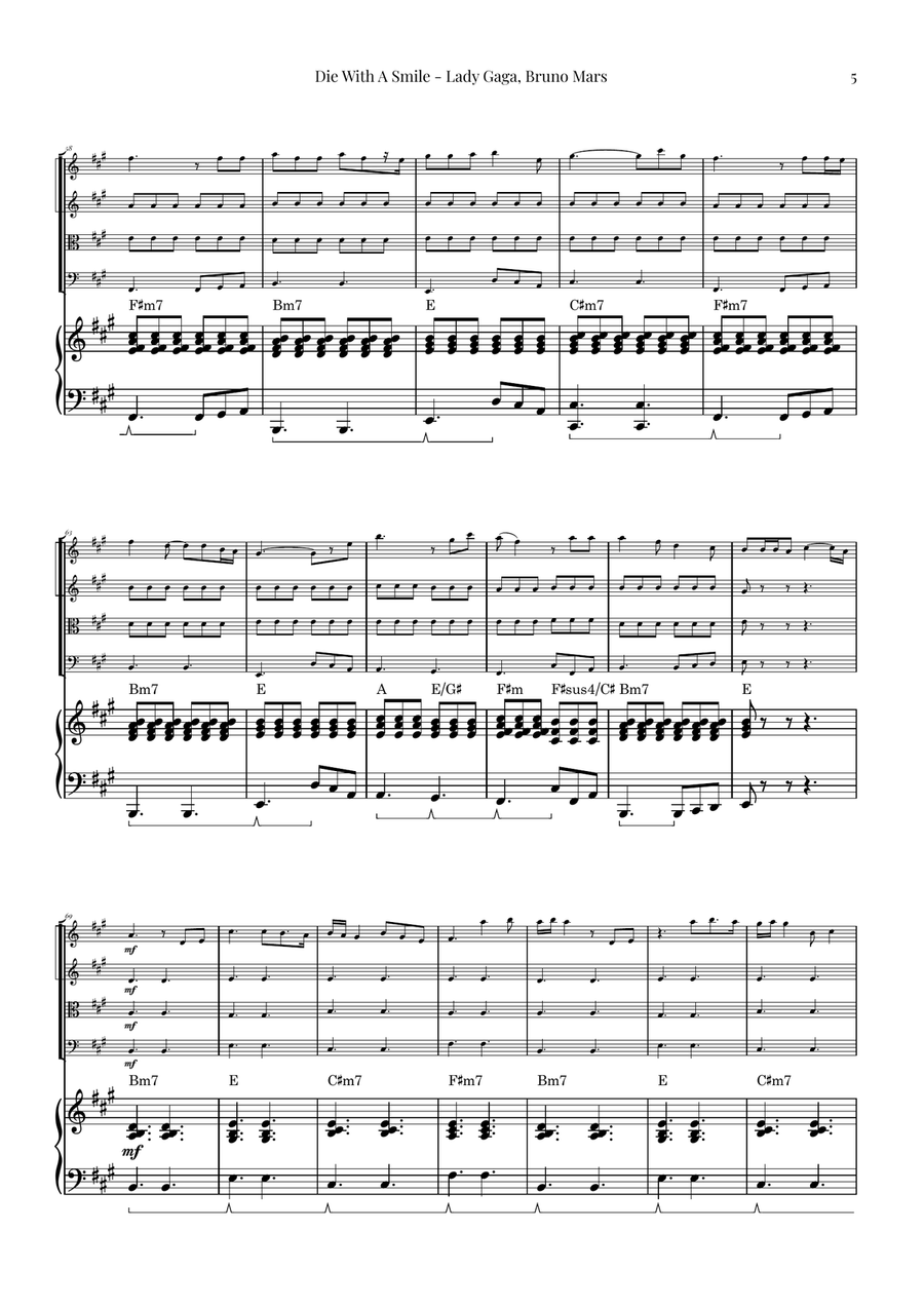 Die With A Smile String Quartet scores gallery preview page 5