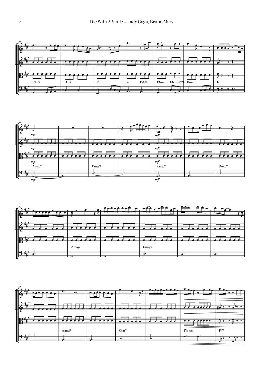 Die With A Smile String Quartet scores gallery preview page 2