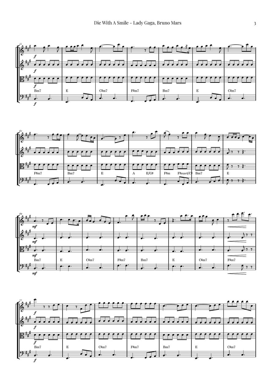 Die With A Smile String Quartet scores gallery preview page 3
